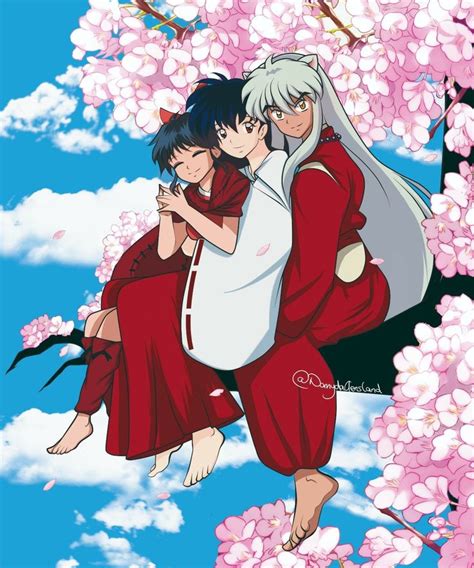 Two Anime Characters Are Hugging In Front Of Pink Flowers And Blue Sky