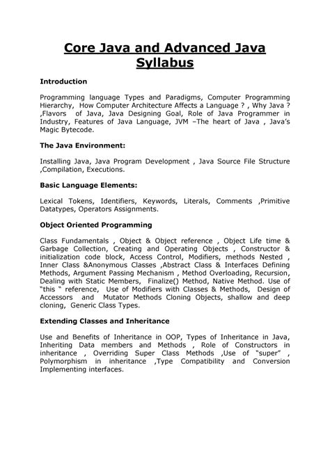 Syllabus Core Java And Advanced Java Core Java And Advanced Java