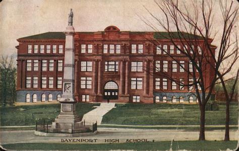 Davenport High School and Soldiers' Monument Iowa Postcard