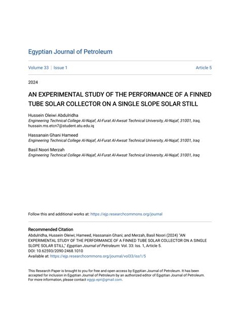 Pdf An Experimental Study Of The Performance Of A Finned Tube Solar