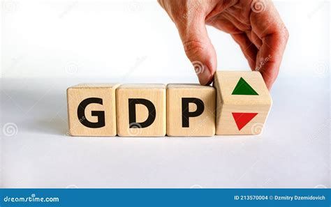 Gdp Gross Domestic Product Symbol Businessman Holds A Cube With Up