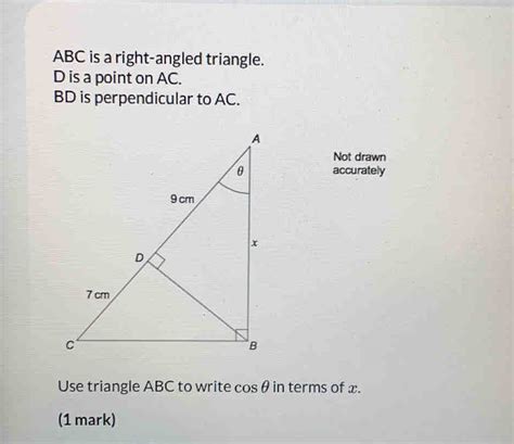 Solved Abc Is A Right Angled Triangle D Is A Point On Ac Bd Is Perpendicular To Ac Not Drawn