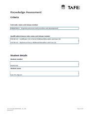 BSBWOR301 Assessment Final Docx Knowledge Assessment Criteria Unit