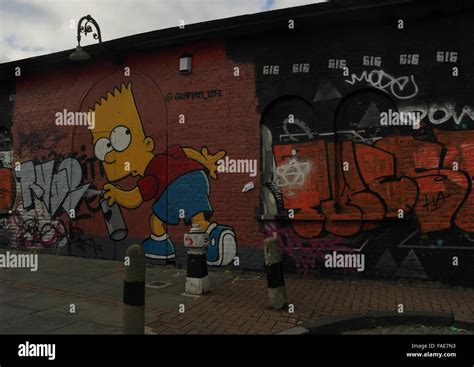 Oblique View Graffiti Life Image Of Bart Simpson Holding Spray Can Next