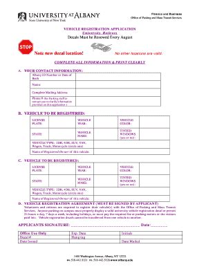 Fillable Online Albany Retiree Vehicle Registration Form University