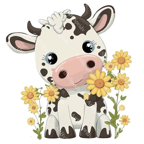 Cute Floral Cow Png Transparent Farm Flower Animal Clipart Kids