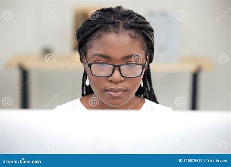 Computer Working And Black Woman Typing For Company Writing And Copywriter For Creative