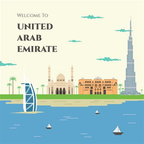 United Arab Emirates Colorful Flat Style Vector Illustration Welcome To United Emirat Arab