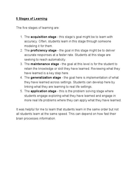 5 Stages of Learning | PDF