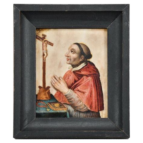 Painting On Marble Monk In Front Of Crucifix Italy 16th17th Century