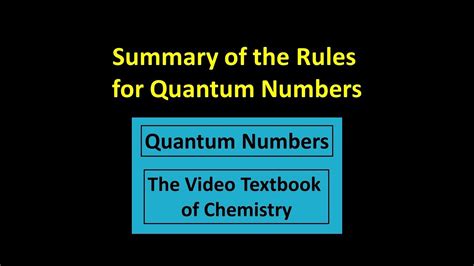 Summary Of The Rules For Quantum Numbers Youtube