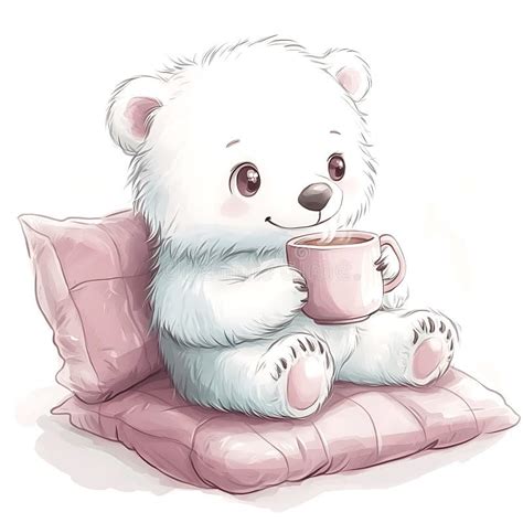 Cute Chibi Polar Bear Enjoying Hot Cocoa From Mug Stock Illustration Illustration Of Winter