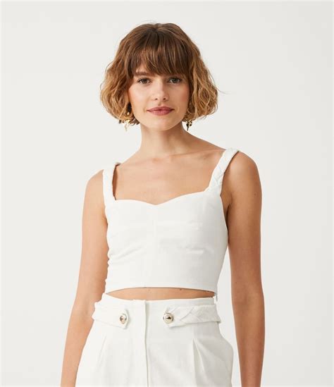 Blusa Cropped Em Linho Al A Tran Ada Branco