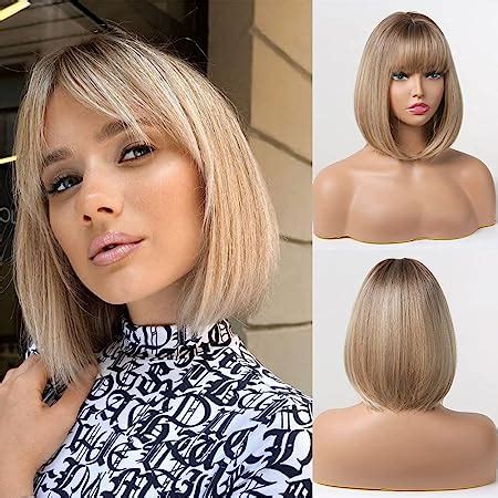 Amazon HAIRCUBE Brown Bob Wigs For Women Blonde Highlight Wigs