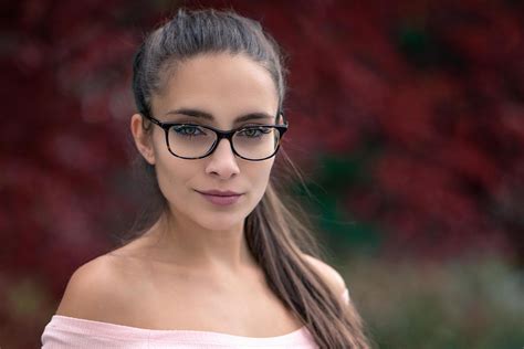 Women Brunette Face Portrait Bokeh Women With Glasses Smirk Glasses