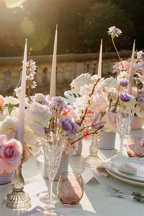 Pastel Wedding Table Decor With Tapered Candles Pastel Wedding Theme