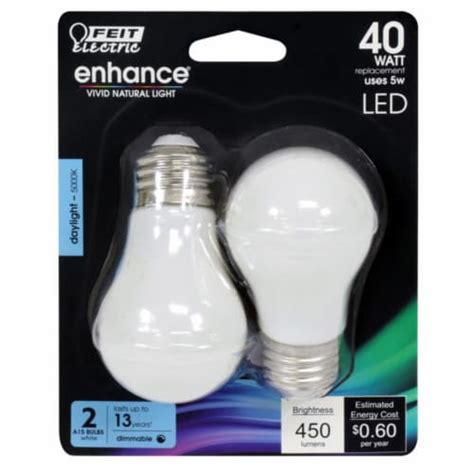 Feit Electric Enhance A15 E26 Medium Filament Led Bulb Daylight 40 Watt Equivalence 2 Pk