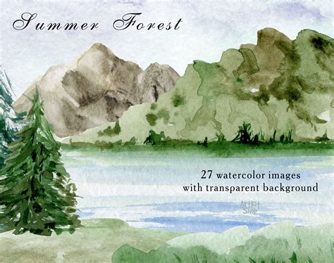 Summer Forest Clipart Watercolor Png Elements Pine Trees Watercolor