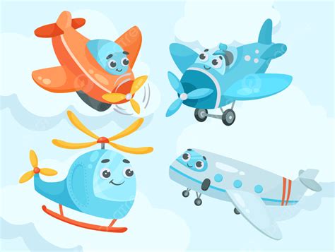 Gambar Set Ilustrasi Kartun Karakter Pesawat Dan Helikopter Yang Lucu ...