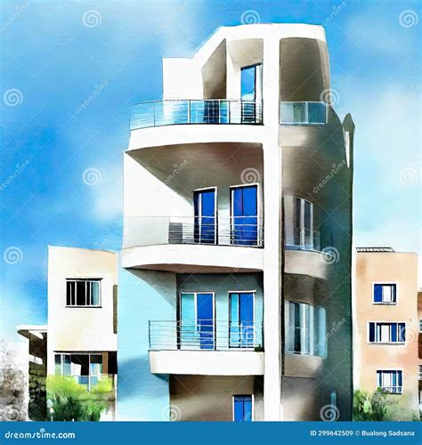 Watercolor of Modern House Home House Design Stock Illustration ...