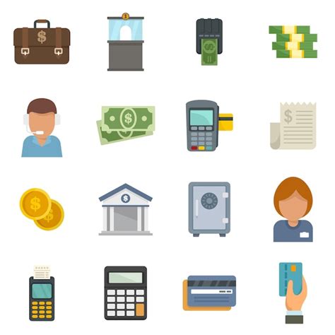 Premium Vector | Bank teller icons set. Flat set of Bank teller vector ...