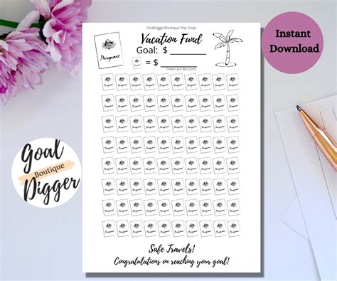 Vacation or Travel Fund Tracker Savings Tracker Printable - Etsy UK