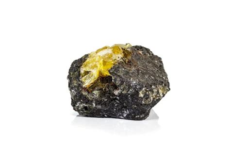 Macro Of Mineral Stone Anglesite In Galena On White Background Stock