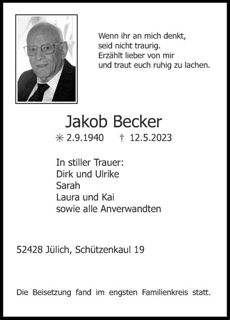 Traueranzeigen Von Jakob Becker Aachen Gedenkt