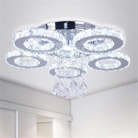 FRIXCHUR Kristal Avize LED Tavan Lambası 5 Halkalı Modern Avize Lamba