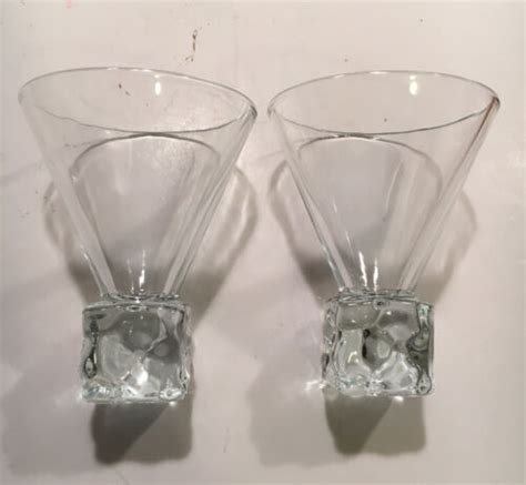 Vintage DiSaronno Melting Ice Cube Base Martini Cocktail Glasses Set Of