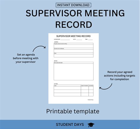 Dissertation Meeting Record Thesis Supervisor Meeting Log Masters Phd Supervision Tracker Etsy