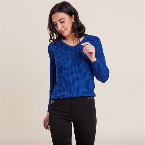 Pull Avec Col En V Bleu Electrique Femme Vibs