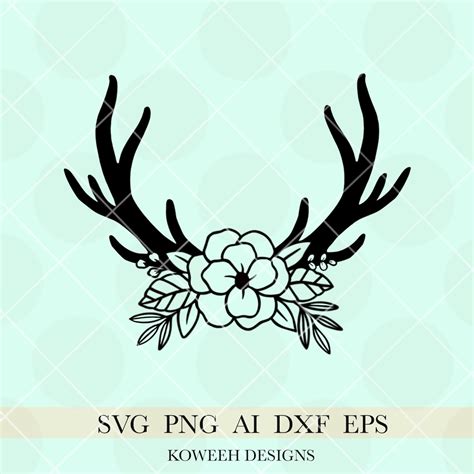 Floral Deer Antler Svg Deer Antler Svg Deer Antler Monogram Deer Antler Clipart Floral Deer