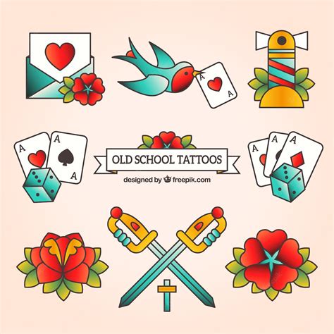 Free Vector Old School Tattoo Set