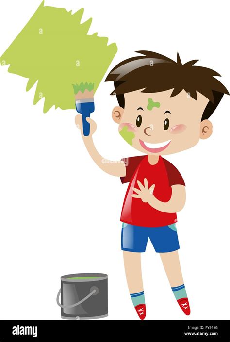 Little boy painting wall green illustration Stock Vector Image & Art ...