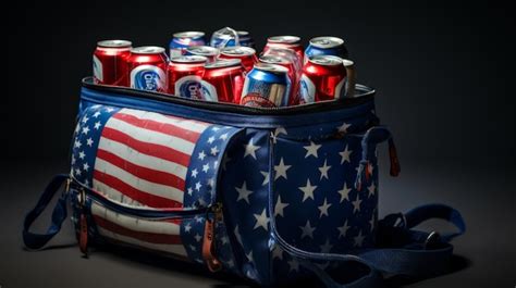 Premium Photo American Flag Cooler Bag Filled With Cans Of Soda