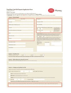 Fillable Online Post Office Money Fixed Rate Cash Isa Deposit