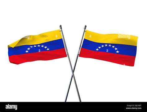 Venezuela Banderas Cruzaron Aislado Sobre Un Fondo Blanco 3D Rendering