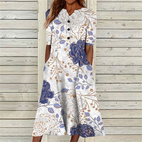 Dengdeng Women S Casual Summer Dresses Floral Print Boho Beach V