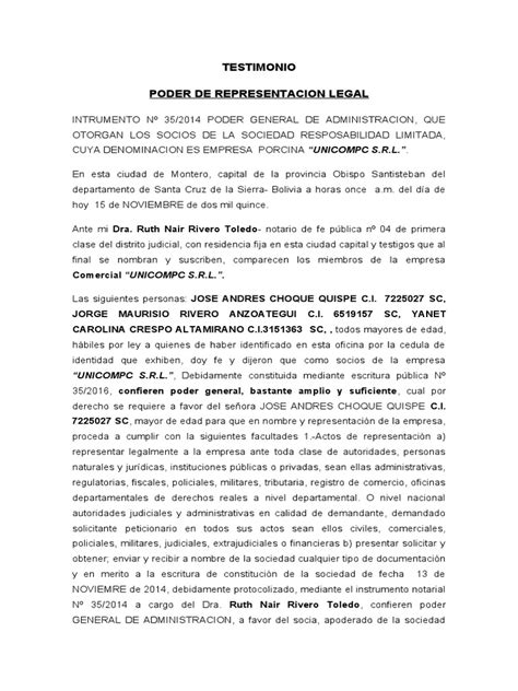 4 Poder De Representacion Legal Pdf Business Justicia