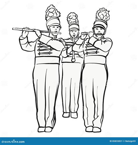 Historical Marching Band With Quiver Flutes, Vector Sketch ...