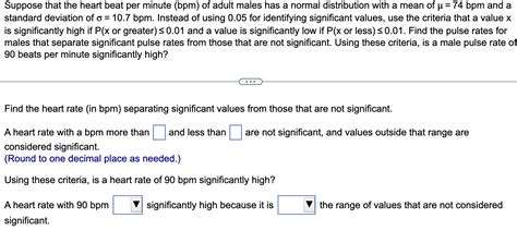 Solved Suppose That The Heart Beat Per Minute Bpm Of Adult Chegg