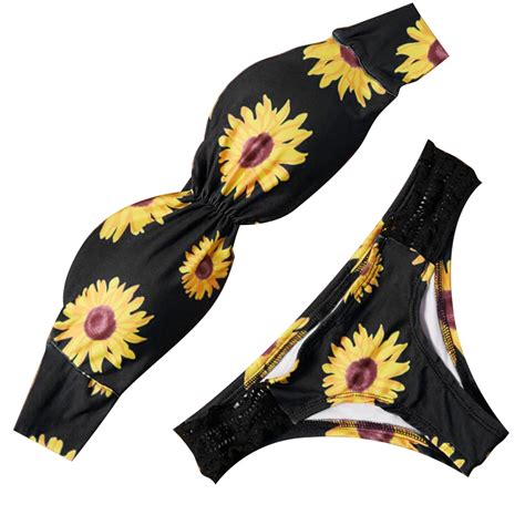 Women Charming Sunflower Pattern Polyester Sexy Outdoor Strapless