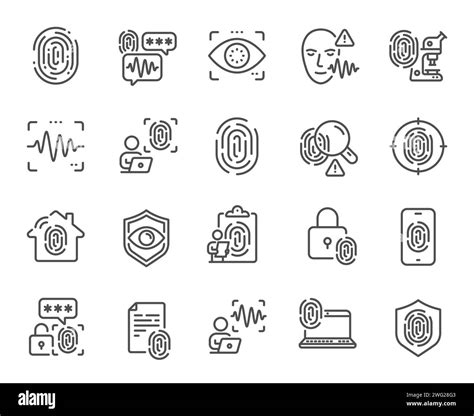 Biometric Line Icons Fingerprint Access Eye Biometric And Voice