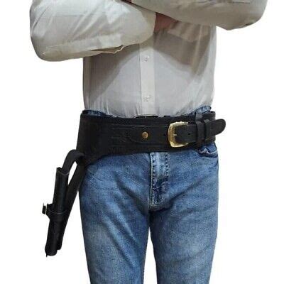 Genuine Laether Black Holster Cowboy Gun Belt Revolver Hunting Western