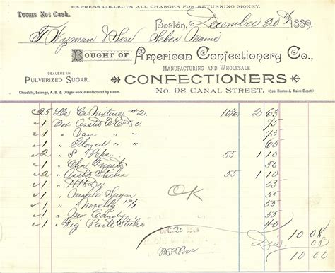 Heirlooms Reunited: 1889 invoice from American Confectionery Co to T. Wyman & Son, Sebec, Maine