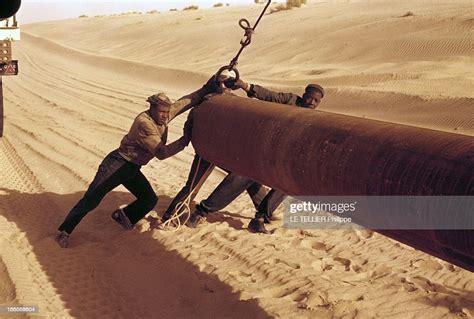 Oil Pipeline Laying The Sahara. Dans le désert du Sahara, des... News Photo - Getty Images