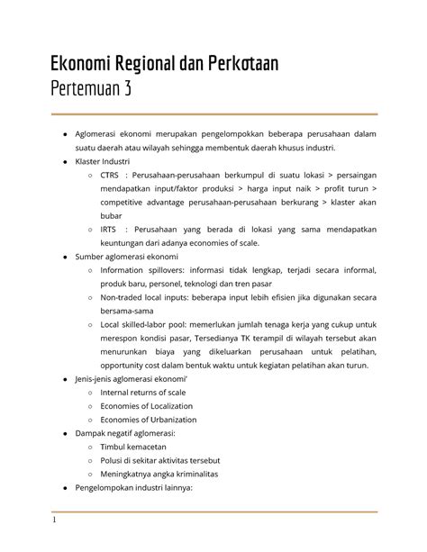 Ekoreg 3 Tentang Aglomerasi Ekonomi Ekonomi Regional Dan Perkaan