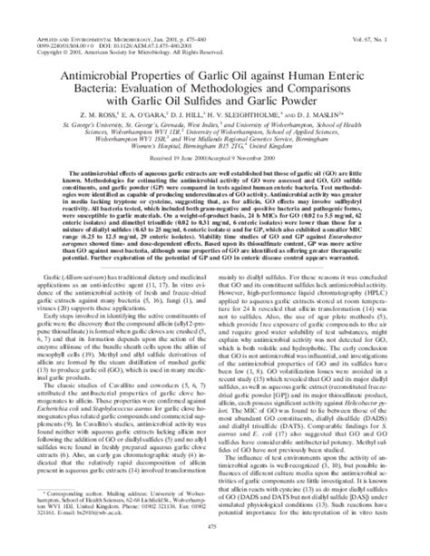 Pdf Antimicrobial Properties Of Garlic Oil Against Human Enteric