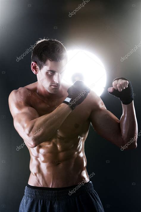 Muscular Sports Guy With A Naked Torso Boxing Stock Photo Mvaligursky